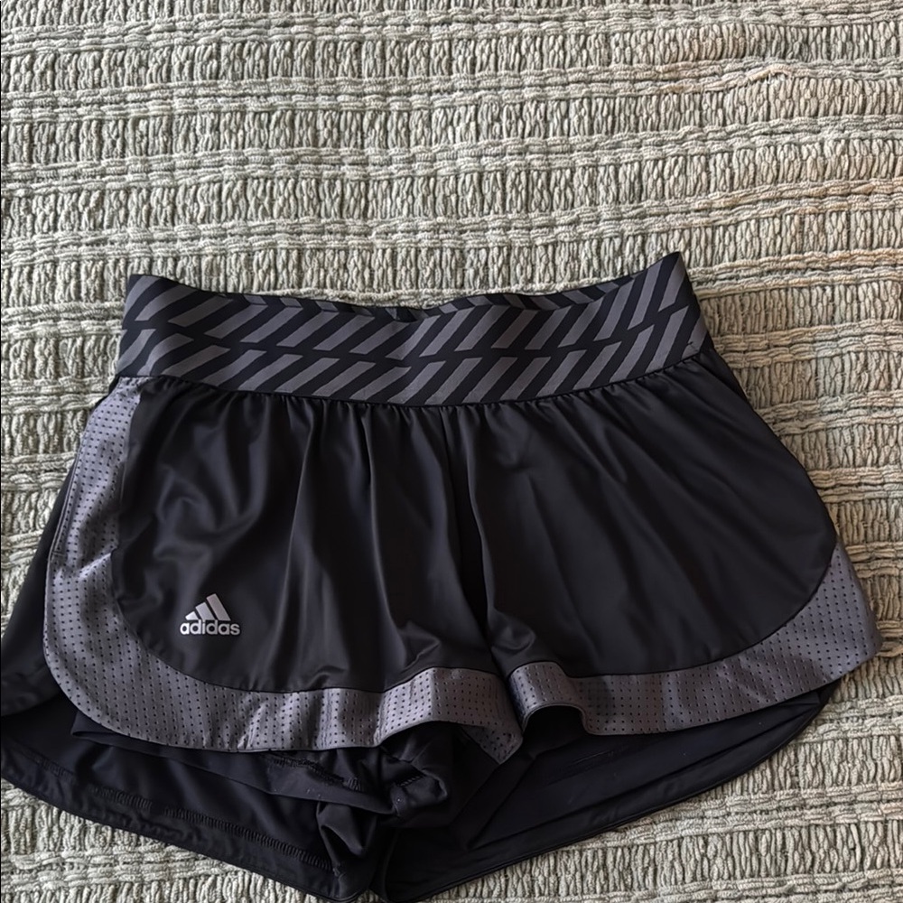 Adidas Black and Gray Athletic Shorts Lightweight Moisture-Wicking